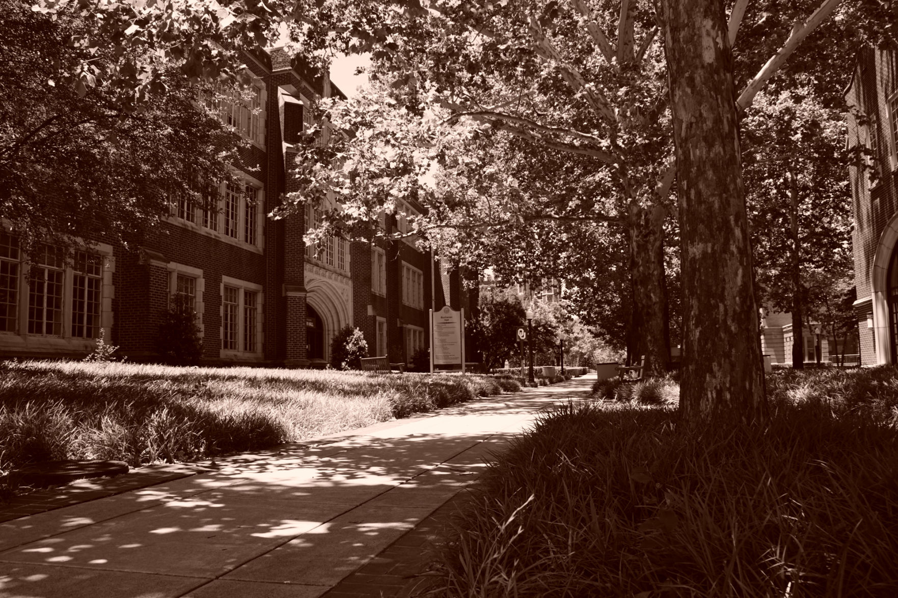 Buchanan Hall and Oklahoma Memorial Union walkway